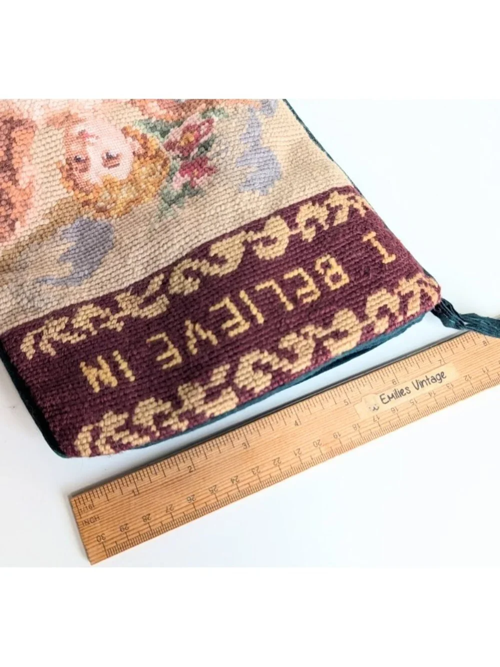 Vtg Handmade Christmas Wool Needlepoint Stocking 